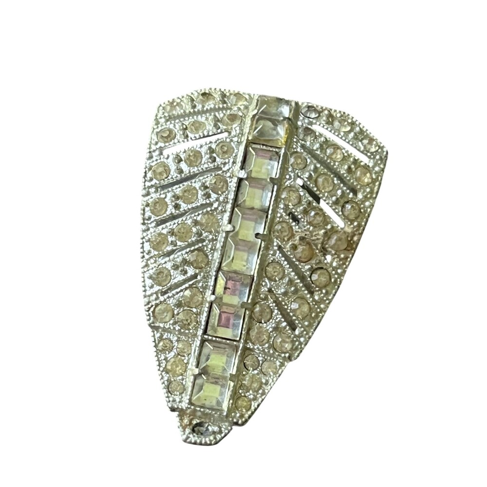 Unbranded Size ONE SIZ Vintage Art Deco Rhinestone Baguette Scarf Clip 1930s